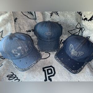 Embellished Denim Baseball Caps with Rhinestones- Your Choice NWT